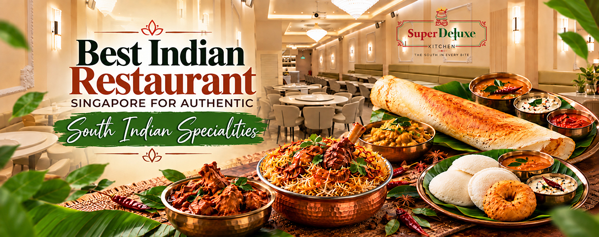 Best Indian Restaurant in Little India with elegant dining area, modern buffet counter, and luxurious interior ambiance.